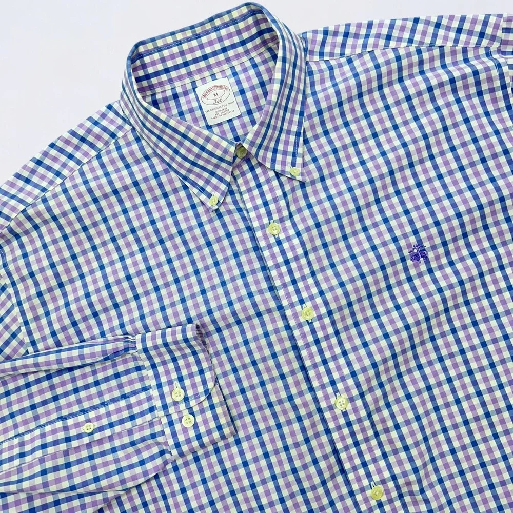 Brooks Brothers Button Down Shirt Men's XL Blue Purple White Plaid‎ Long Sleeve